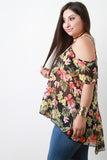 Semi-Sheer Tropical Cold Shoulders Top