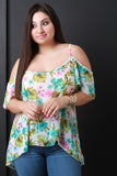 Semi-Sheer Tropical Cold Shoulders Top