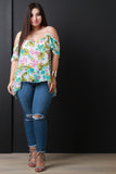 Semi-Sheer Tropical Cold Shoulders Top