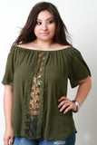Off The Shoulder Crochet Lace Leaves Panel Top