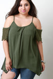 Cold Shoulder Crochet Lace Sleeves Top