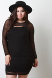Ruched Mesh Long Sleeve Mini Dress
