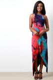 Tie Dye Twisted Knot Asymmetrical Maxi Dress