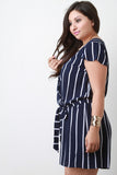 Stripe Flutter-Sleeve Surplice Romper
