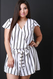 Stripe Flutter-Sleeve Surplice Romper