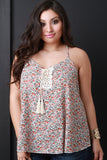 Sleeveless Woven Floral Lace Up Top