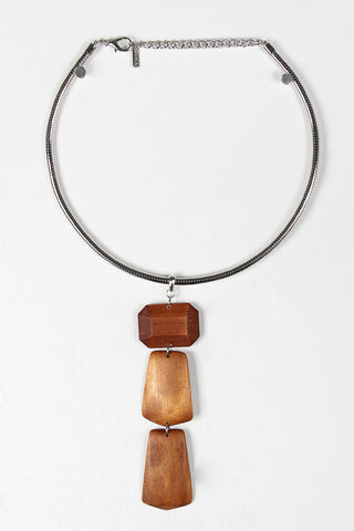 Wood Pendant Collar Necklace Set