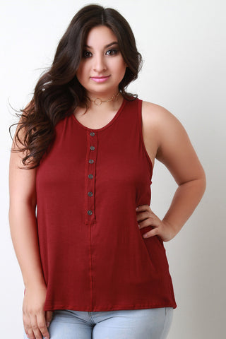 Casual Button Vent Back Tank Top