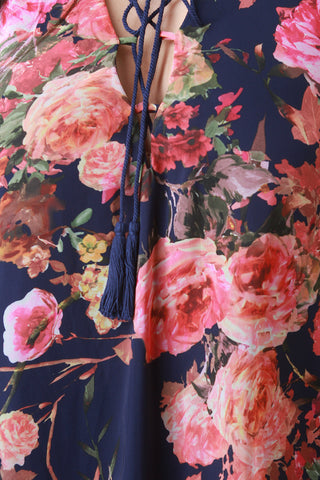 Chiffon Floral Print Lace-Up Shift Dress