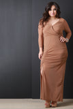 Semi-Sheer Mesh Drape Slit Maxi Dress