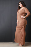 Semi-Sheer Mesh Drape Slit Maxi Dress