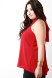 Embroidery Lace Neck Ribbon Back Top