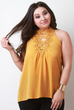 Embroidery Lace Neck Ribbon Back Top