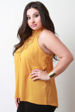Embroidery Lace Neck Ribbon Back Top