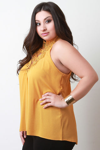 Embroidery Lace Neck Ribbon Back Top