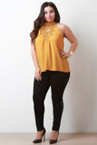 Embroidery Lace Neck Ribbon Back Top