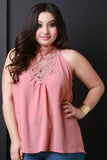 Embroidery Lace Neck Ribbon Back Top