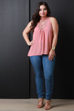 Embroidery Lace Neck Ribbon Back Top