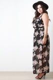 Rosette Print Chiffon Sleeveless Maxi Dress