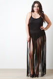 Vegan Suede Two Piece Fringe Maxi Dress