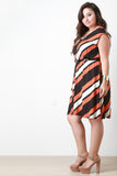 Diagonal Stripe Sleeveless Belted Dress