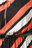 Diagonal Stripe Sleeveless Belted Dress