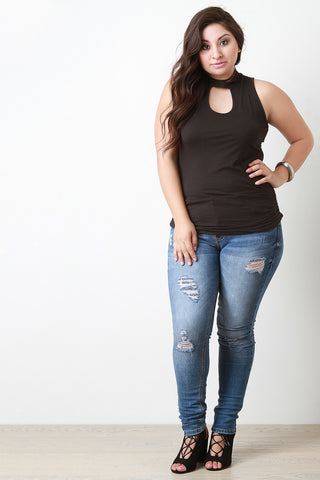 Mock Neck Keyhole Fitted Tank Top