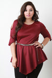 Cold Shoulder Peplum Chain Belted Top