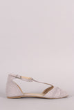 Qupid Braided T-Strap Pointy Toe Suede Flat