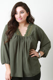 Crochet V-Neck Long Sleeves Blouse Top