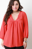 Crochet V-Neck Long Sleeves Blouse Top