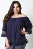 Off-The-Shoulder Scalloped Lace Hem Blouse Top