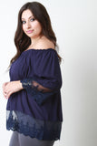 Off-The-Shoulder Scalloped Lace Hem Blouse Top