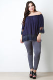 Off-The-Shoulder Scalloped Lace Hem Blouse Top