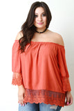 Off-The-Shoulder Scalloped Lace Hem Blouse Top
