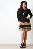 Stripe Knit Long Sleeves Fit And Flare Sweater Dress