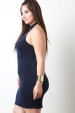 Mock Neck Crisscross Yoke Bodycon Dress