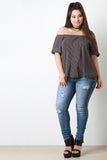 Contrast Rib Knit Off The Shoulder Top
