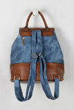 Denim Printed Vegan Leather Drawstring Backpack