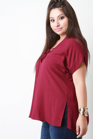 Corset Lace-Up Neckline Boxy Cut Top