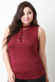 Mock Neck Corset Lace Up Sleeveless Top