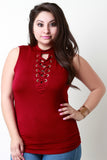 Mock Neck Corset Lace Up Sleeveless Top