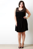 Contrast Floral Crochet Crinkled Woven Dress