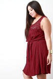 Contrast Floral Crochet Crinkled Woven Dress