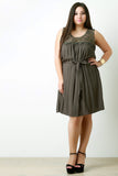 Contrast Floral Crochet Crinkled Woven Dress