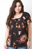 Floral Ruched Neckline Top