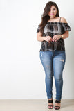 Plaid Cold Shoulder Sheer Blouse