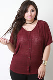 Semi-Sheer Knit Faux Button Top