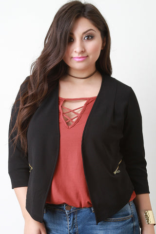 Textured Knit Zipper Accent Blazer