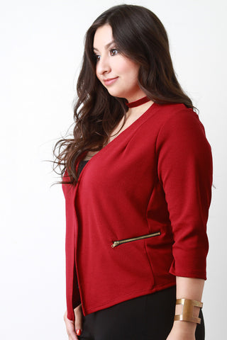 Textured Knit Zipper Accent Blazer